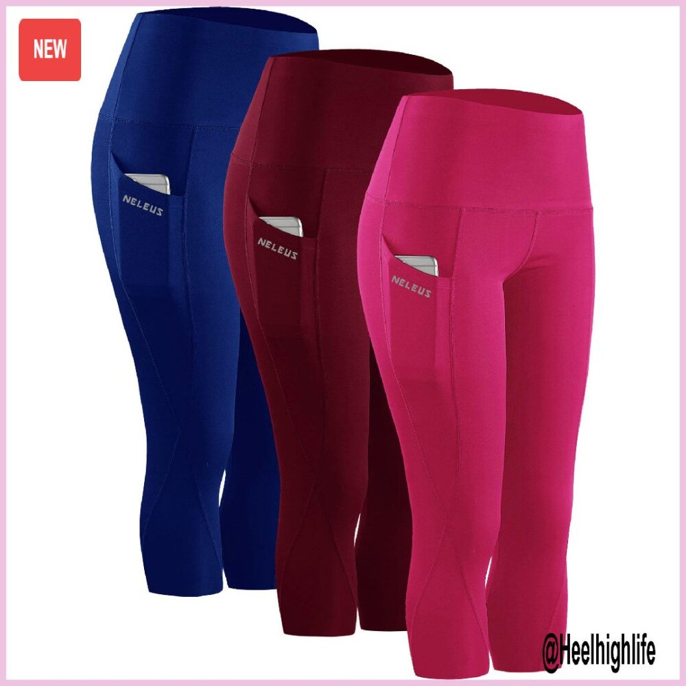 High Waist Tummy Control Capri Leggings with Pocket for Yoga Running